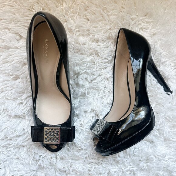 COACH Scarlett Peep Toe Pumps | Black | Size 7 - Picture 1 of 3